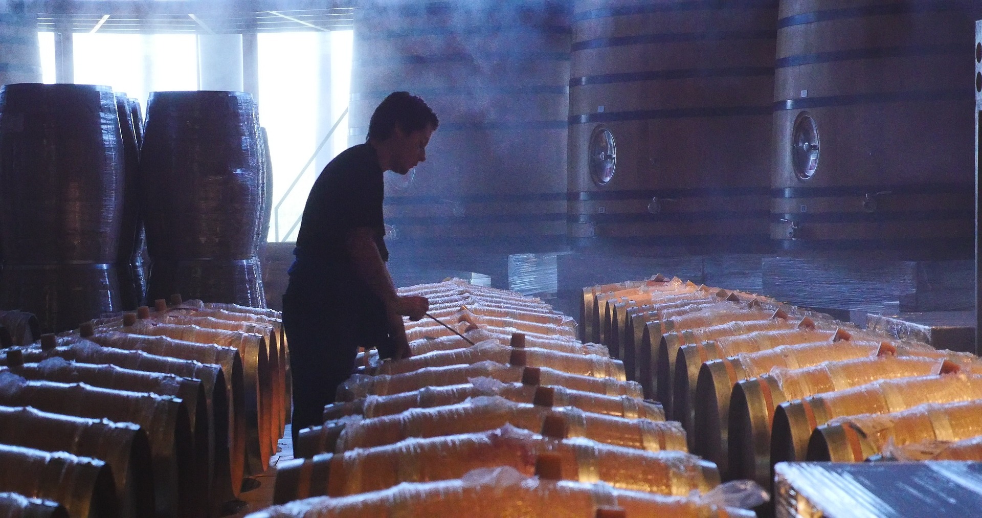 Cabernet Sauvignon in wine barrels in a Chilean winery