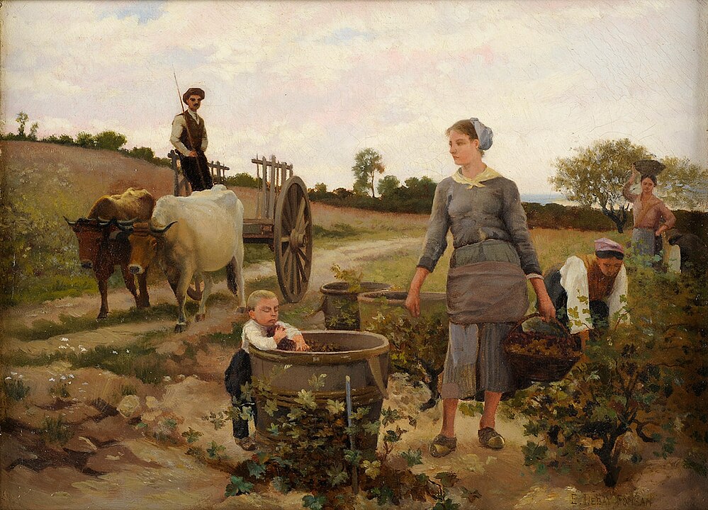 Beautiful painting of the corner of a vineyard by Edouard Debat-Ponsan