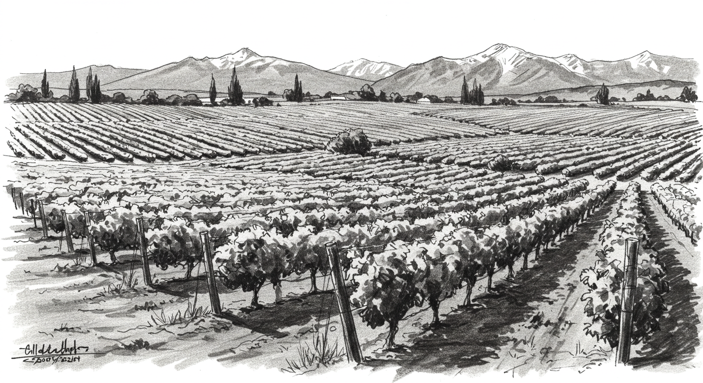 Typical view of a Chilean Vineyard with the Andes as background