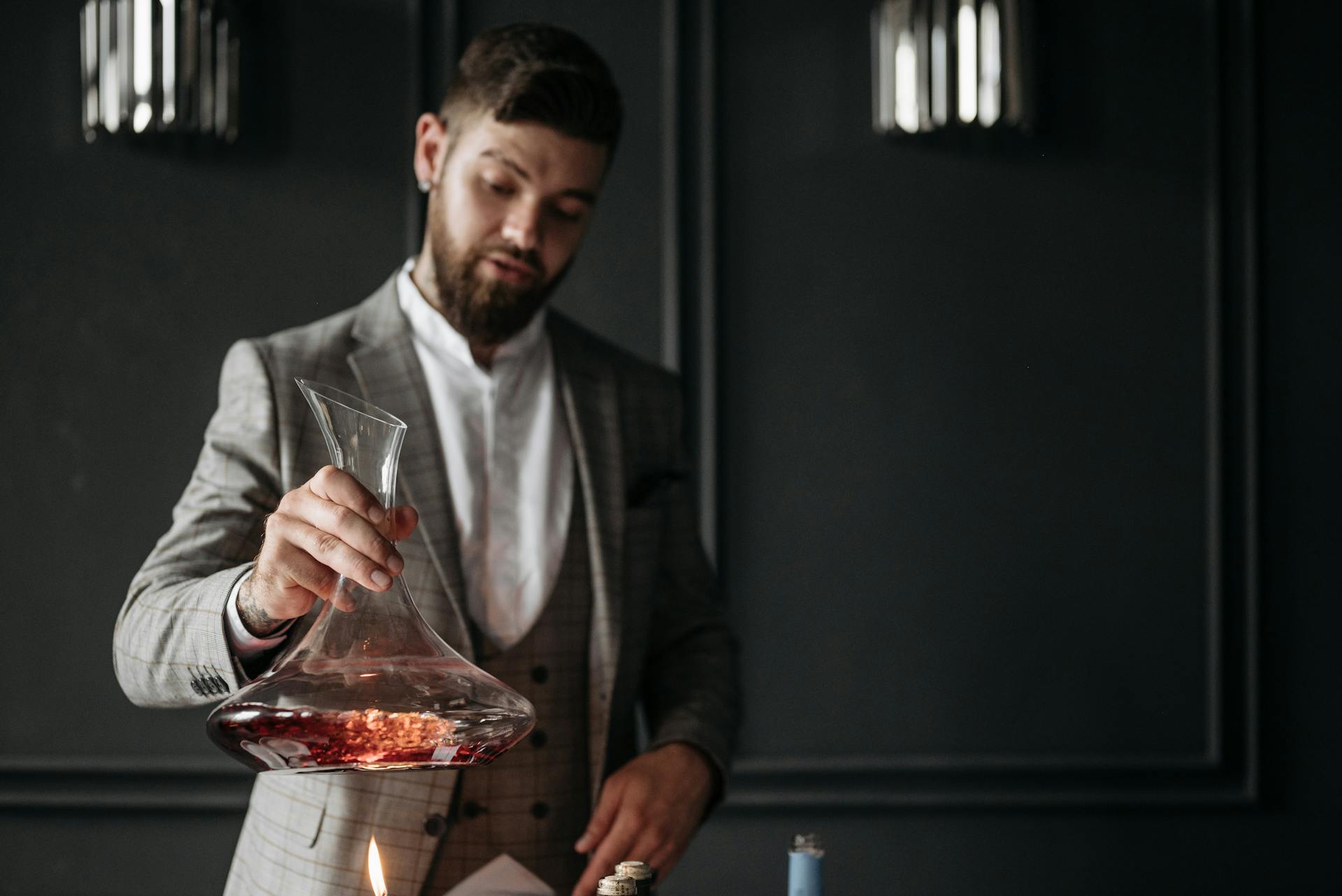 Expert decanting wine