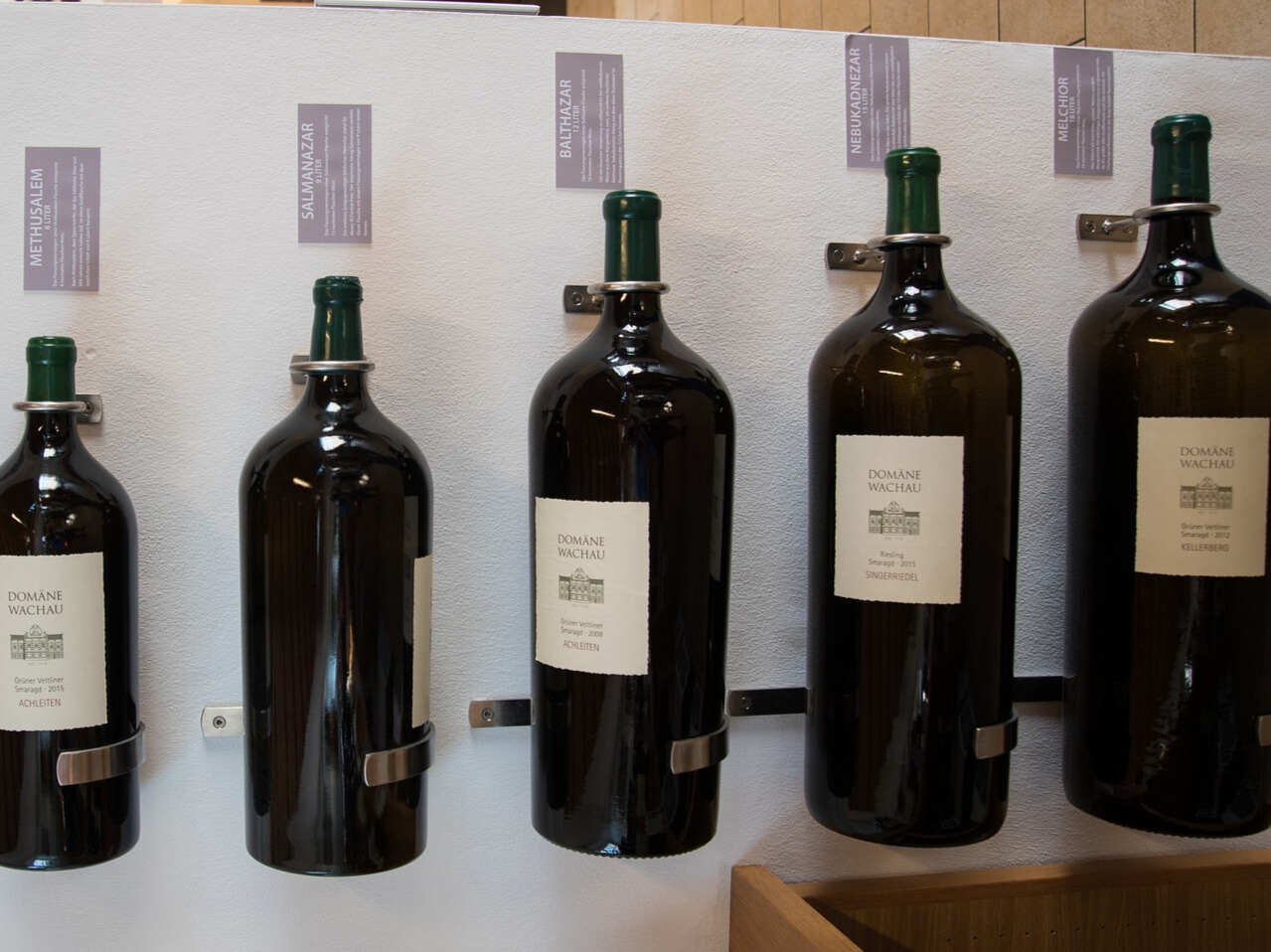 Many sizes of wine bottles